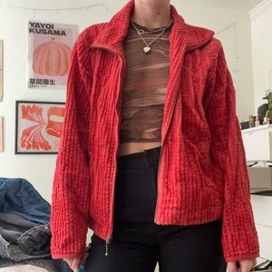 Vintage red corduroy zip up jacket